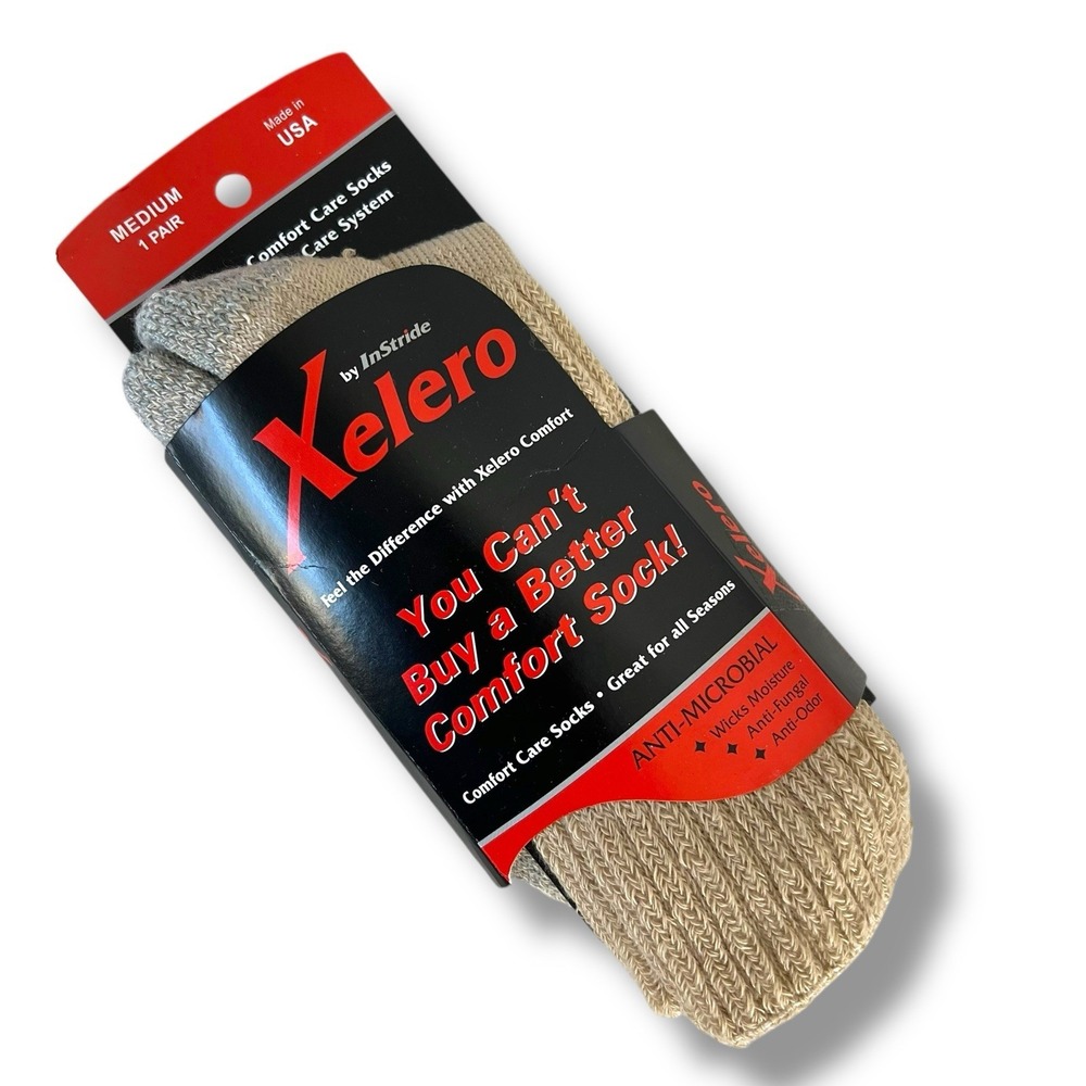 Xelero by InStride Comfort Care Socks Khaki Crew Anti-Microbial Medium USA